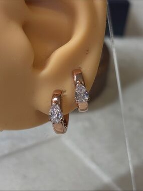 AAA CZ Pear Teardrop Huggies Earrings 18k Rose Gold Filled